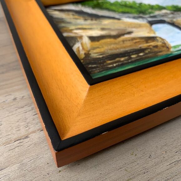 Framed Original Oil Painting Michigan Pictured Rocks Great Lakes 7.5x9.5" Signed - Picture 3 of 4